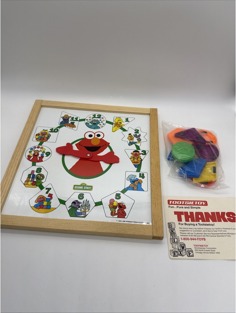 Vintage 1993 Sesame Street Elmo Magnetic Activity Clock Tootsietoy Wood NOS New